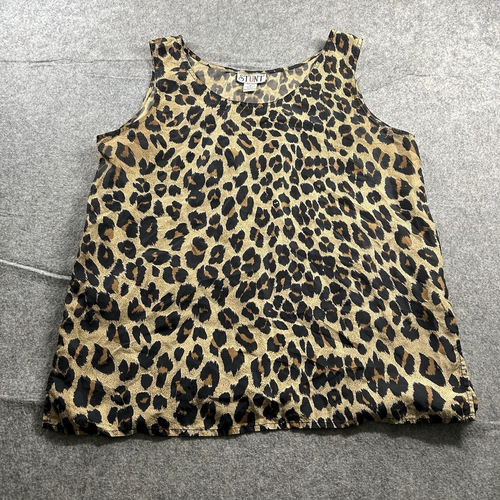 Vintage Stunt Tank Top Women's Medium 100% Silk Cami Leopard Print Y2K
